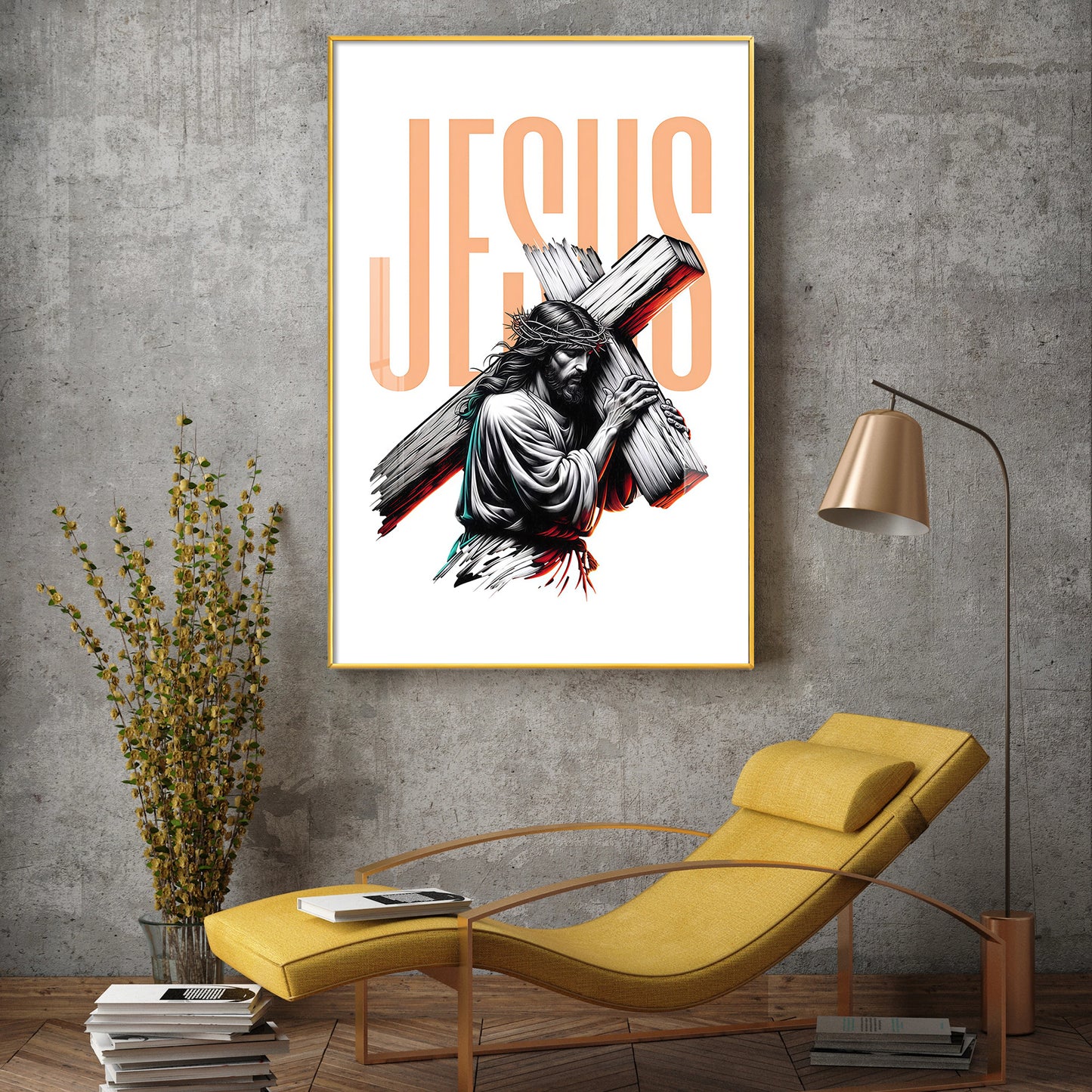 Jesus Christ with Cross Glass Finish Vertical Wall Art