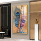Peacock Feather With Flute Glass Finish Vertical wall Art