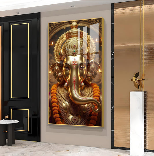 Ganpati Bappa Morya Glass Finish Vertical Wall Art