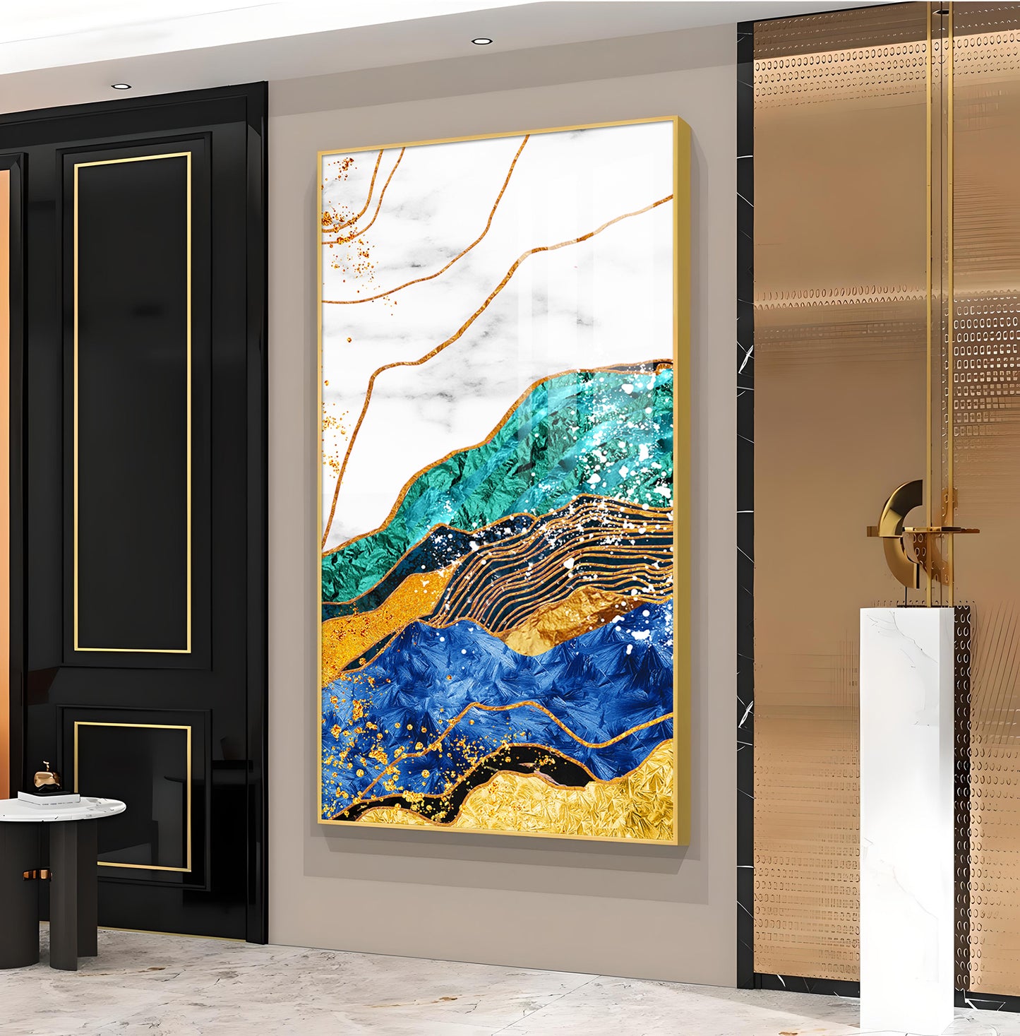 Celestial Marble Fusion Glass Finish Vertical Wall Art