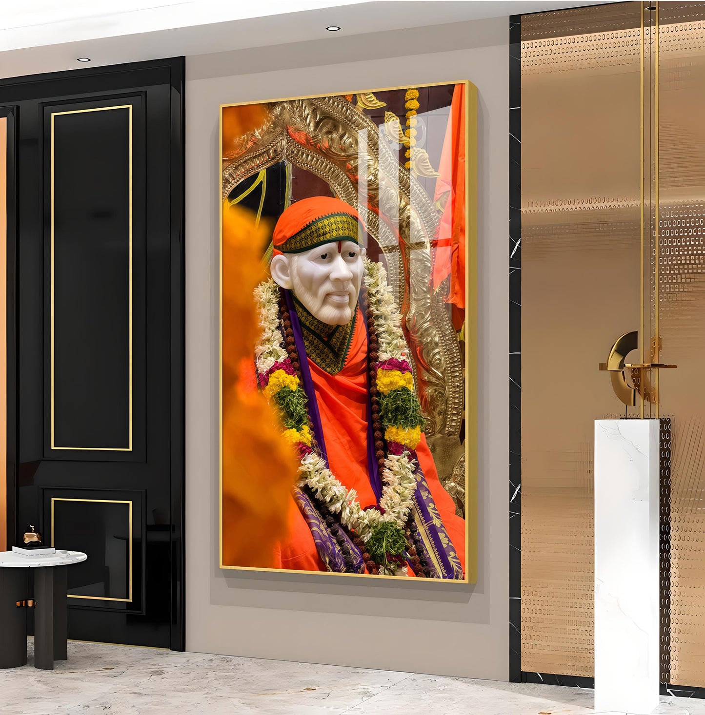 Shirdi Sai Baba Glass Finish Vertical Wall Art