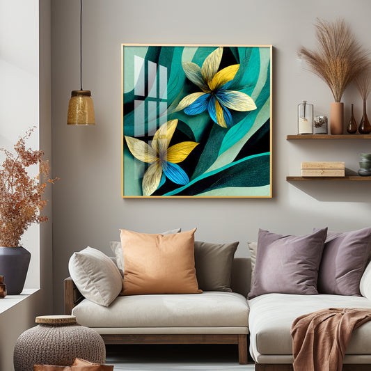 Shaded Contemporary Bloom Glass Finish Square Wall Art