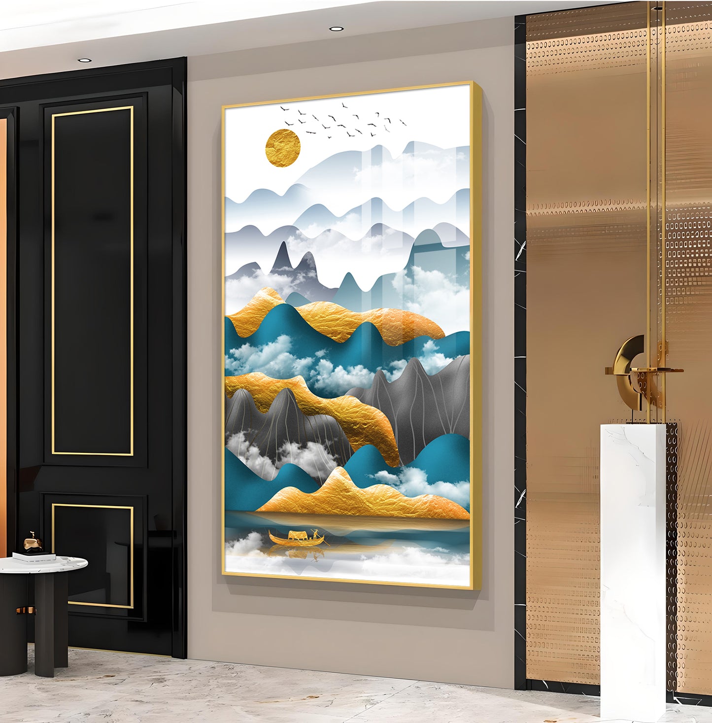 Mountains and Water Glass Finish Vertical Wall Art