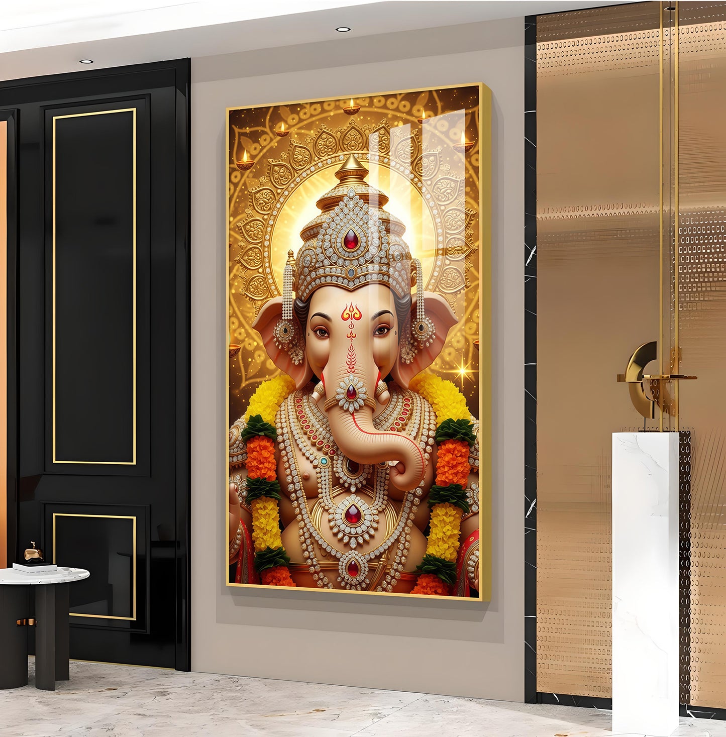Jai Shri Ganpati Bappa Glass Finish Vertical Wall Art