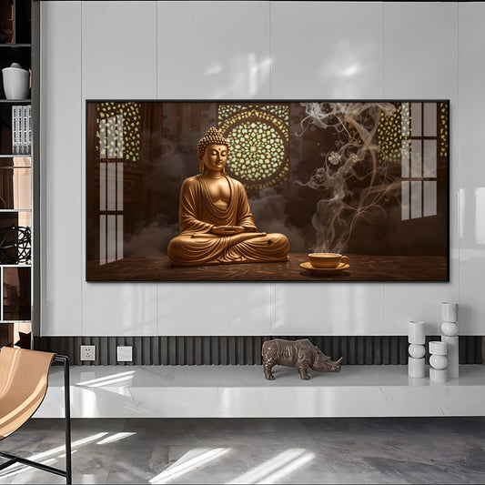 Buddha In Peace Glass Finish Horizontal Wall Art