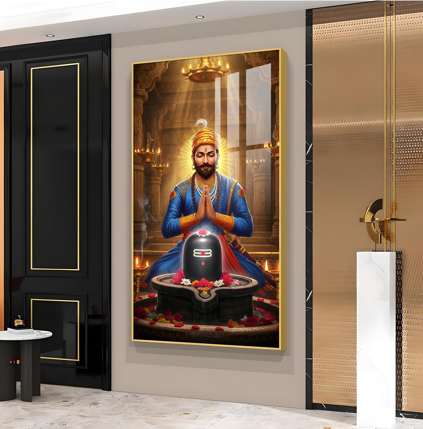 Chhatrapati Sambhaji Maharaj Glass Finish Vertical Wall Art