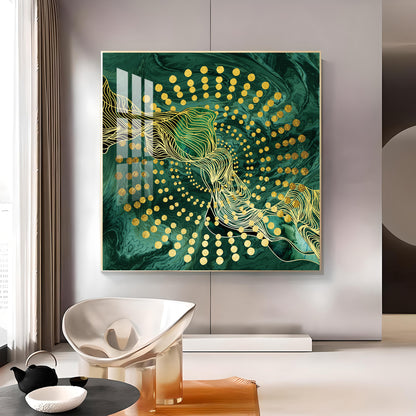 Emerald Abstraction Glass Finish Square Wall Art