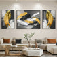 Golden & White Feather Glass Finish Wall Art (Set Of 3)