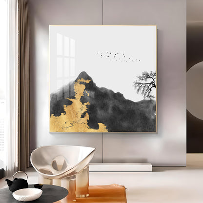 Golden Abyss Glass Finish Square Wall Art