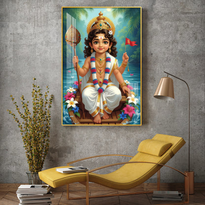 Hindu Lord Kartikeya Ji Glass Finish Vertical Wall Art