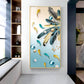 Majestic Blue-Gold Bird Glass Finish Vertical Wall Art