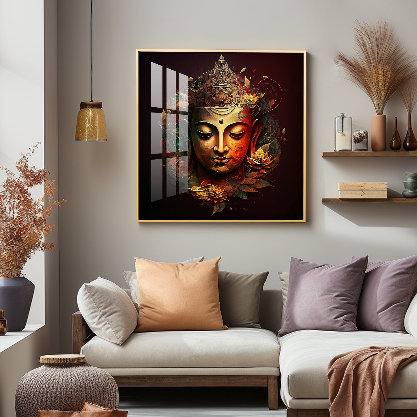 Enlightened Buddha Glass Finish Square Wall Art