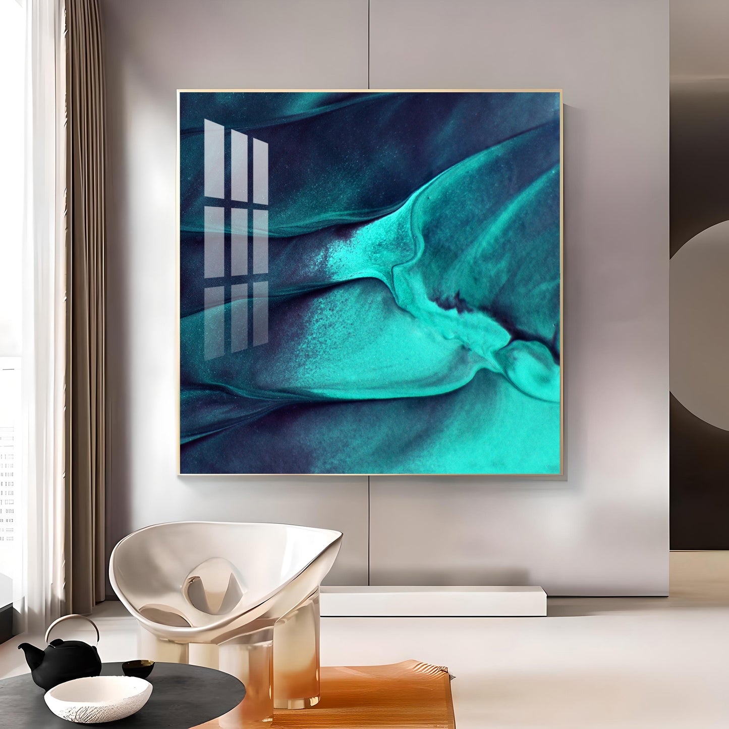 Azure Wave Masterpiece Glass Finish Square Wall Art