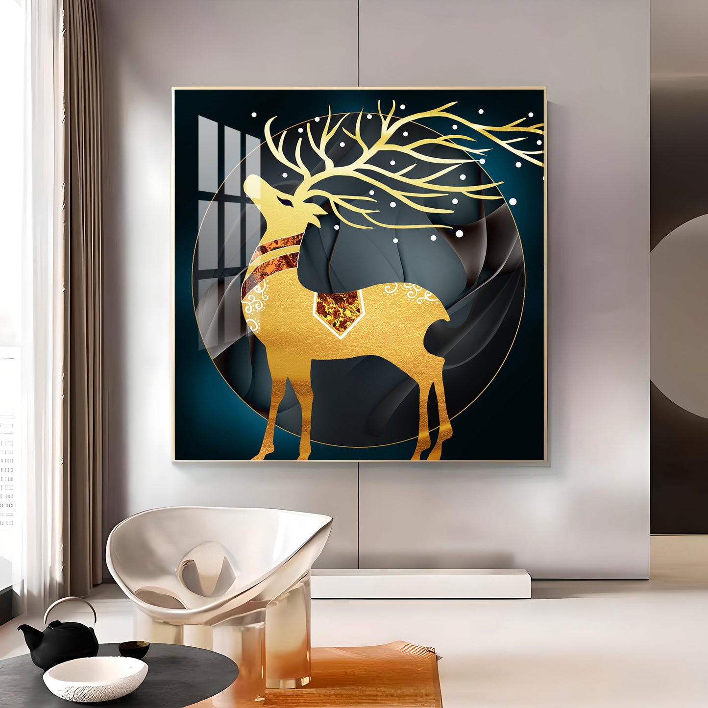 Ethereal Antlers Glass Finish Square Wall Art