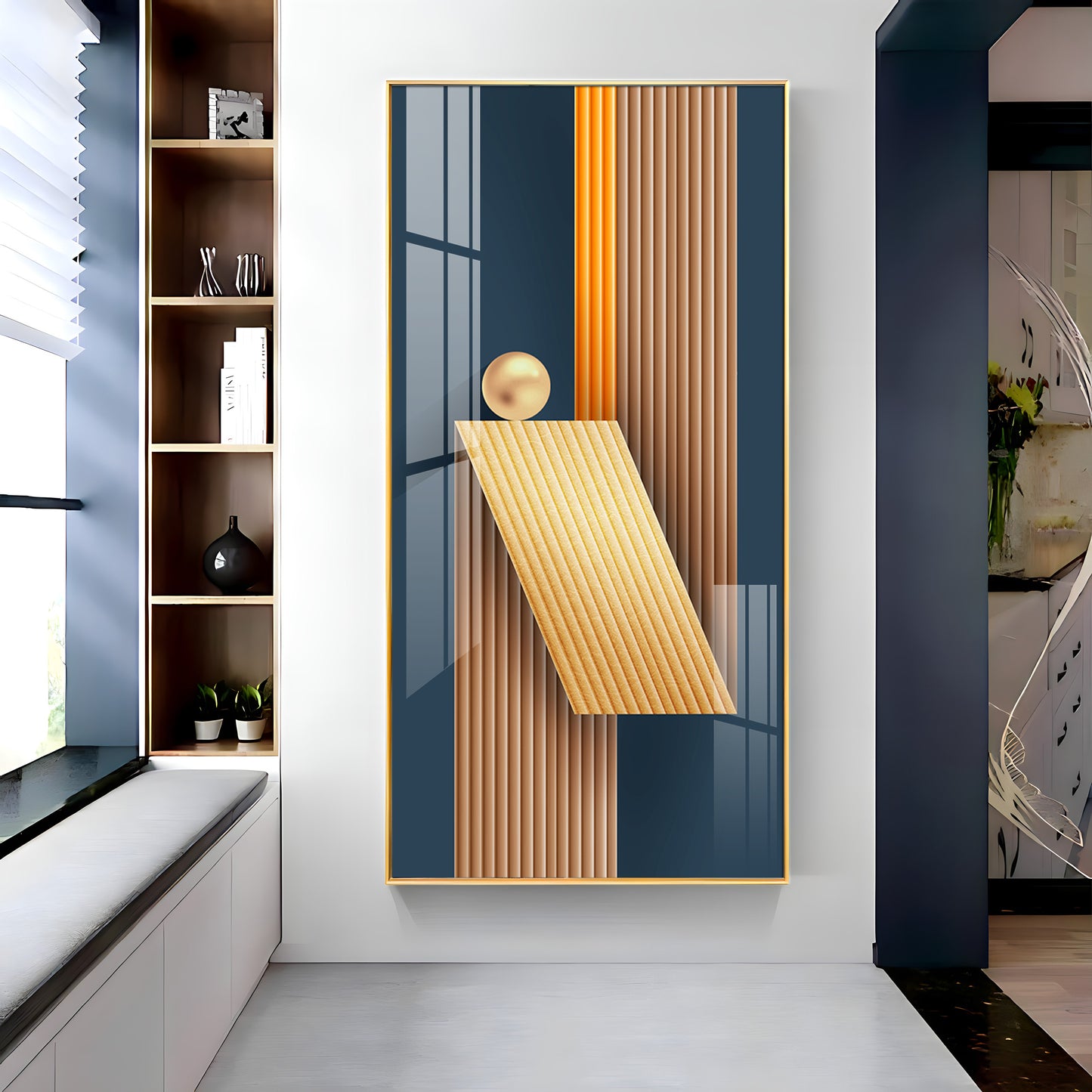Unfold Abstraction Glass Finish Vertical Wall Art