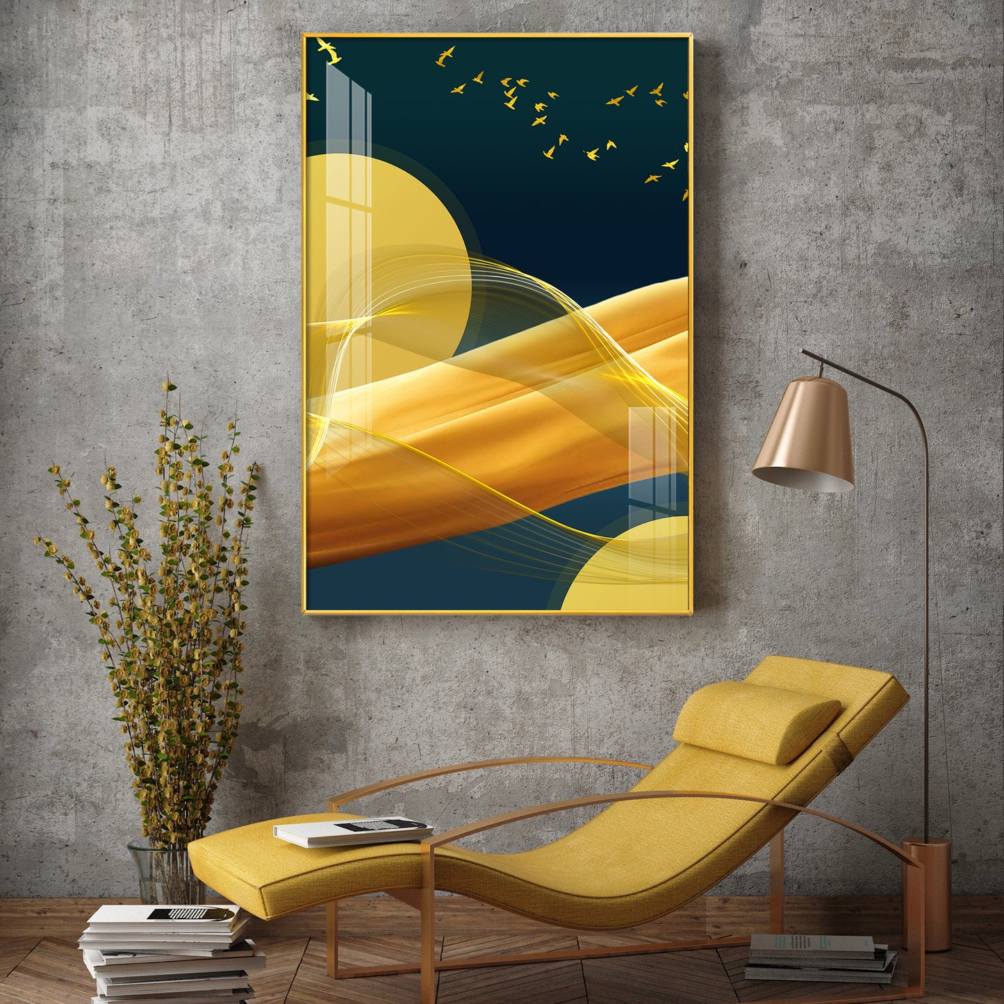 Sunlit Wave Mural Glass Finish Vertical Wall Art