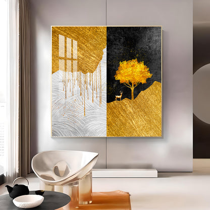 Tree of Gold Glass Finish Square Wall Art