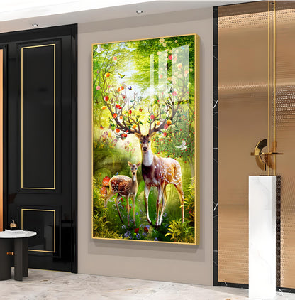 Majestic Deer Glass Finish Vertical Wall Art