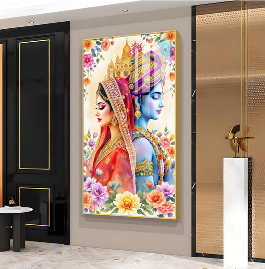 Loving Shri Radha Krishna Glass Finish Vertical Wall Art
