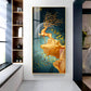 Golden Deer Jumping Glass Finish Vertical Wall Art