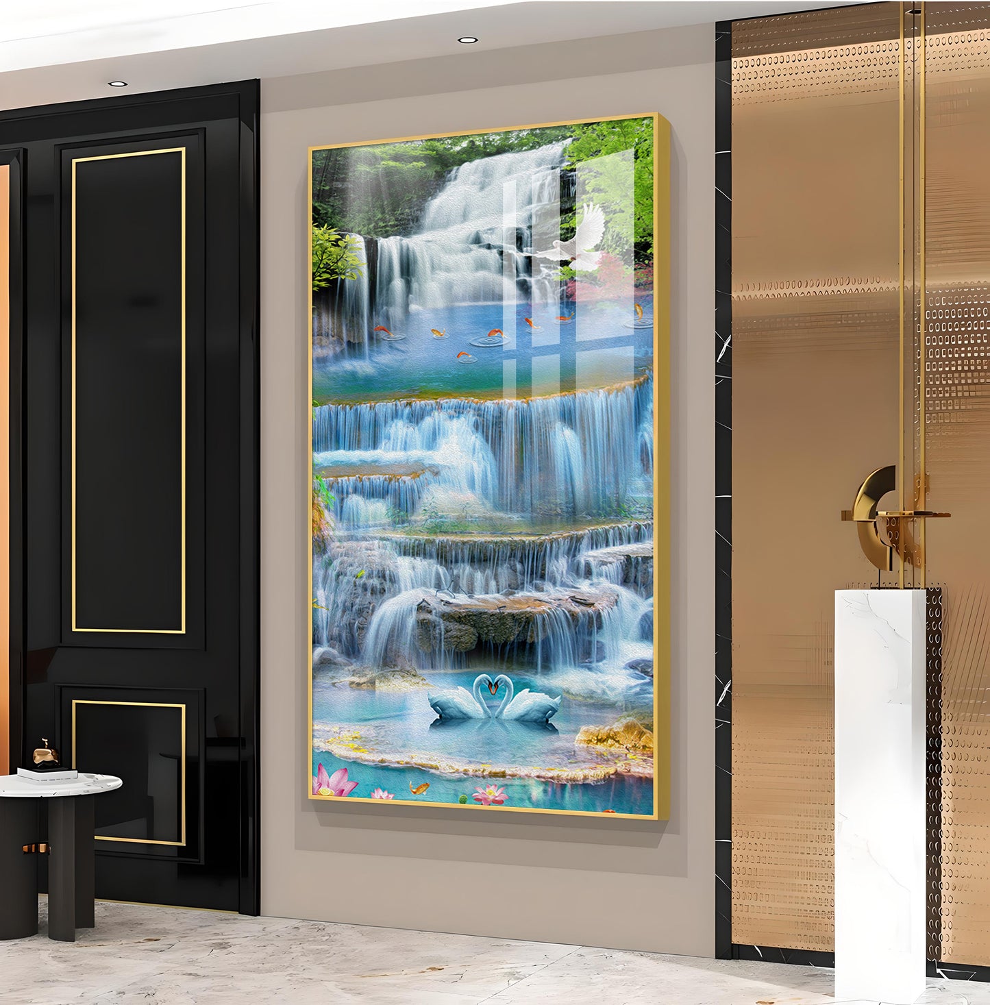 Ethereal Waterscape Glass Finish Vertical Wall Art