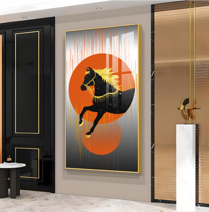 Dual Mane Horse Series Glass Finish Vertical Wall Art