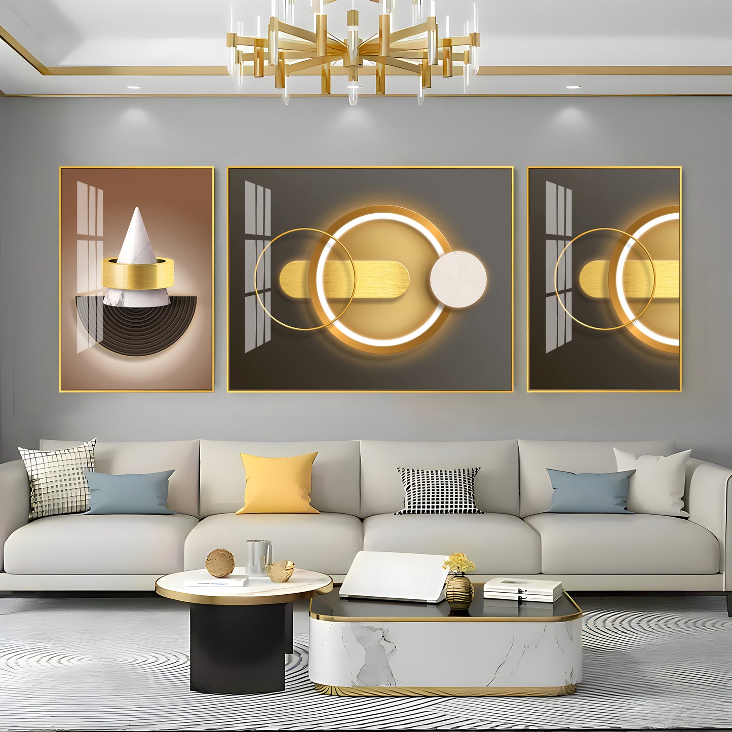 Brown & Gold Fusion Glass Finish Wall Art (Set Of 3)