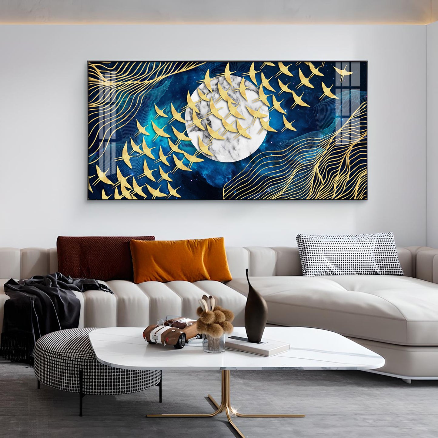 Gilded Skyward Flock Glass Finish Horizontal Wall Art