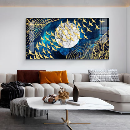 Gilded Skyward Flock Glass Finish Horizontal Wall Art