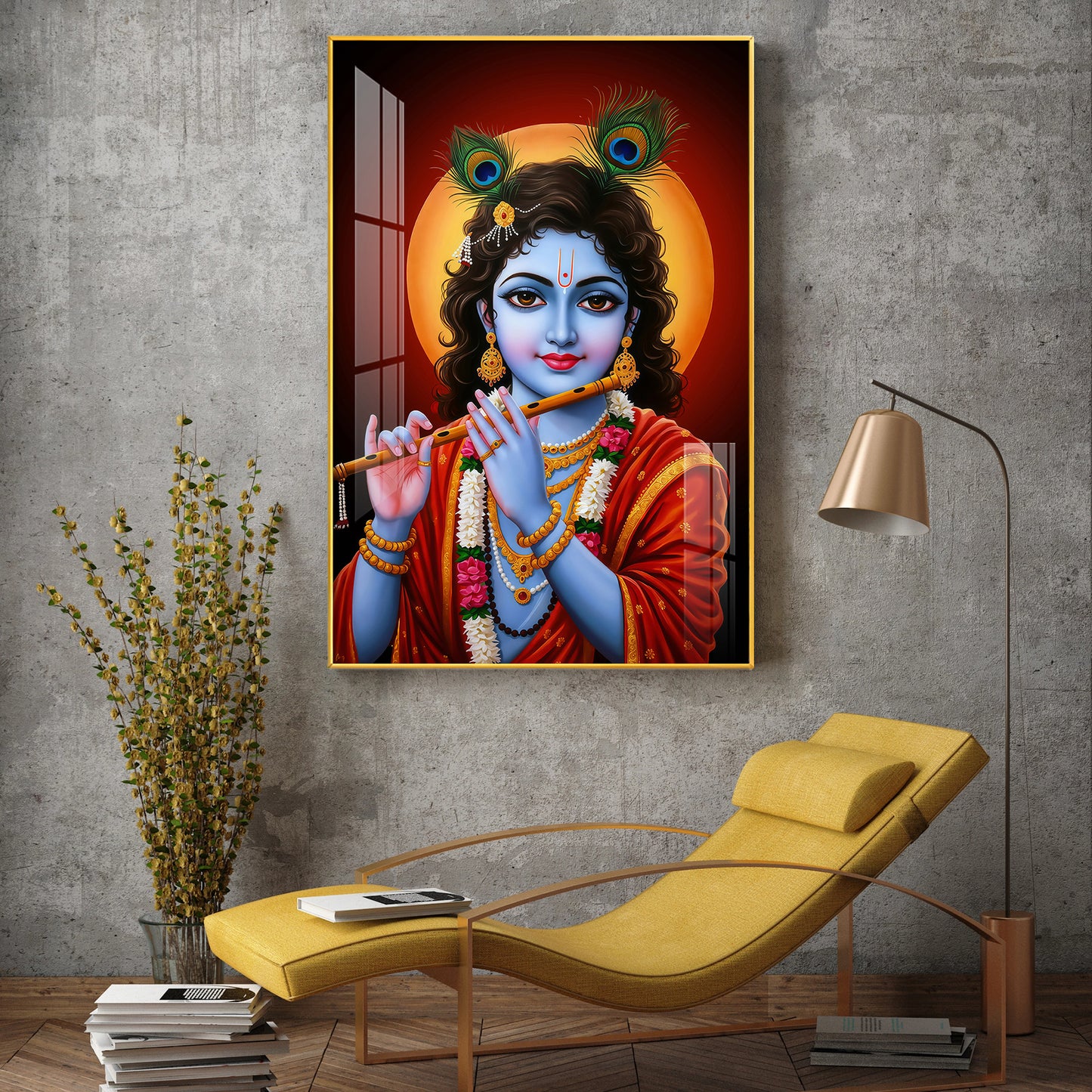 Lord Baby Krishna Glass Finish Vertical Wall Art