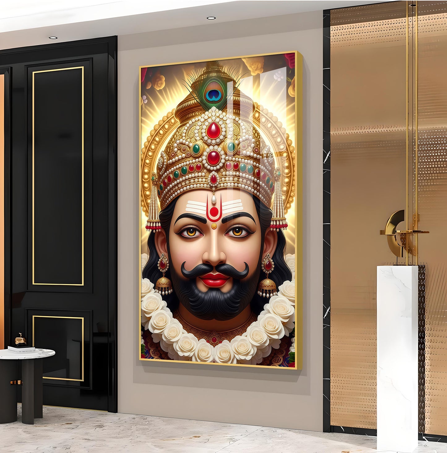 Jai Shri Shyam Baba Glass Finish Vertical Wall Art