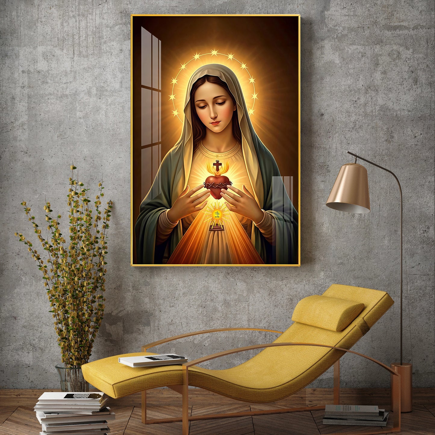 Immaculate Heart of Mary Glass Finish Vertical Wall Art