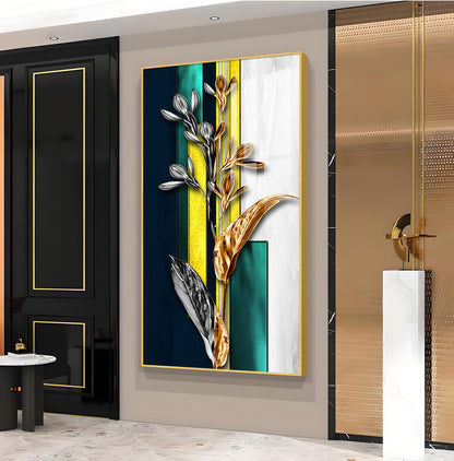 Gilded Floral Glass Finish Vertical Wall Art