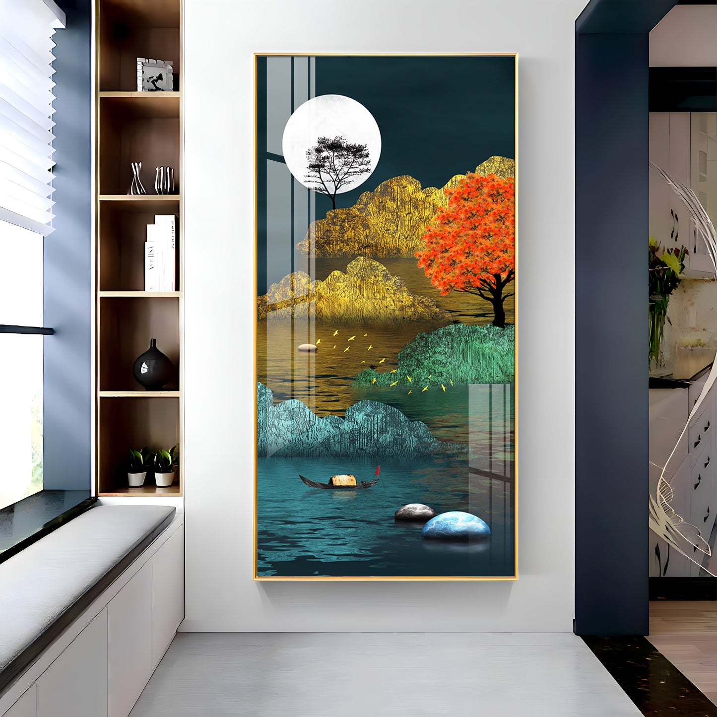 Tranquil Waterscape Glass Finish Vertical Wall Art