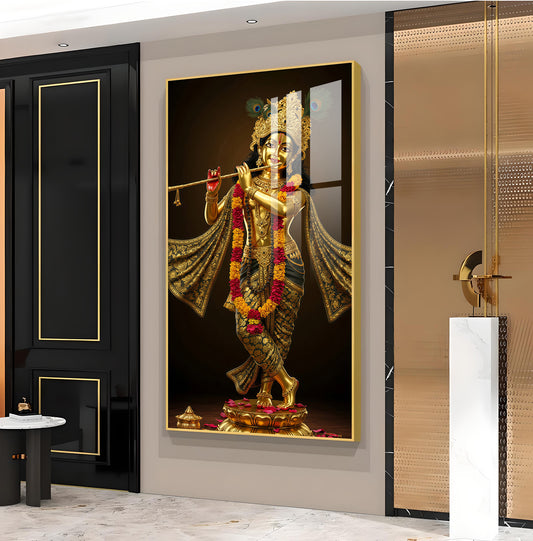Shri Krishna Ji Glass Finish Vertical Wall Art