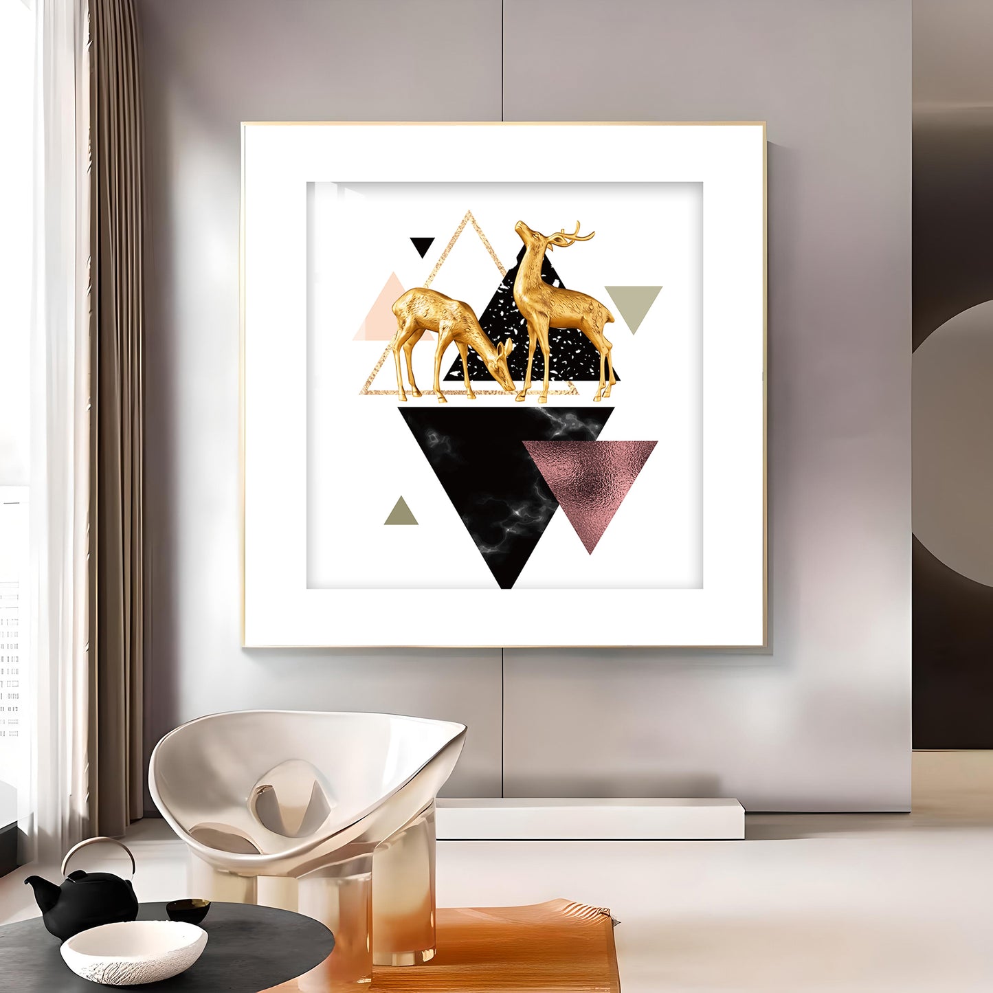 Two Luxe Antlers Glass Finish Square Wall Art