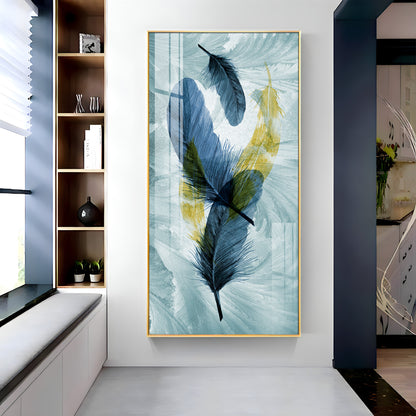 Celestial Plume Glass Finish Vertical Wall Art