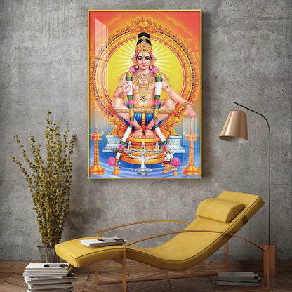 Ayyappa Swamy Glass Finish Vertical Wall Art
