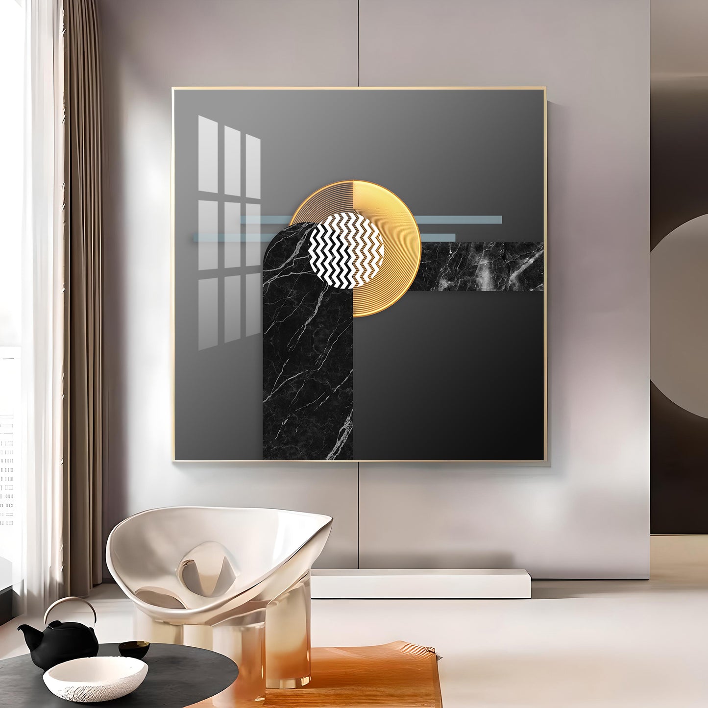 Black and Gold Glass Finish Square Wall Art