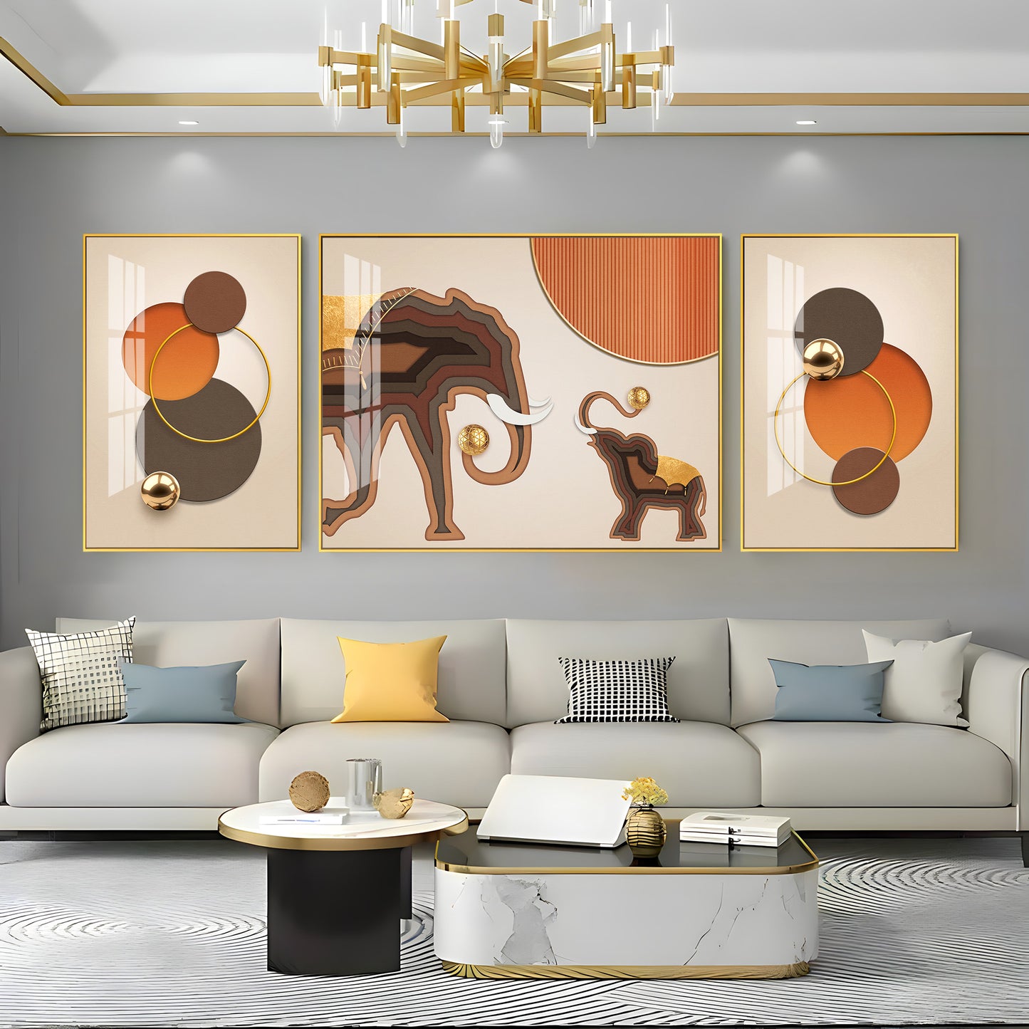 Trio of Elephant Glass Finish Wall Art (Set Of 3)