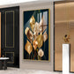 Golden Leafy Luxe Glass Finish Vertical Wall Art