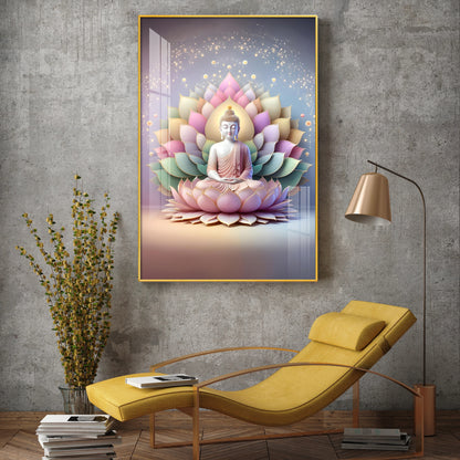 Pastel Buddha Canvas Glass Finish Vertical Wall Art