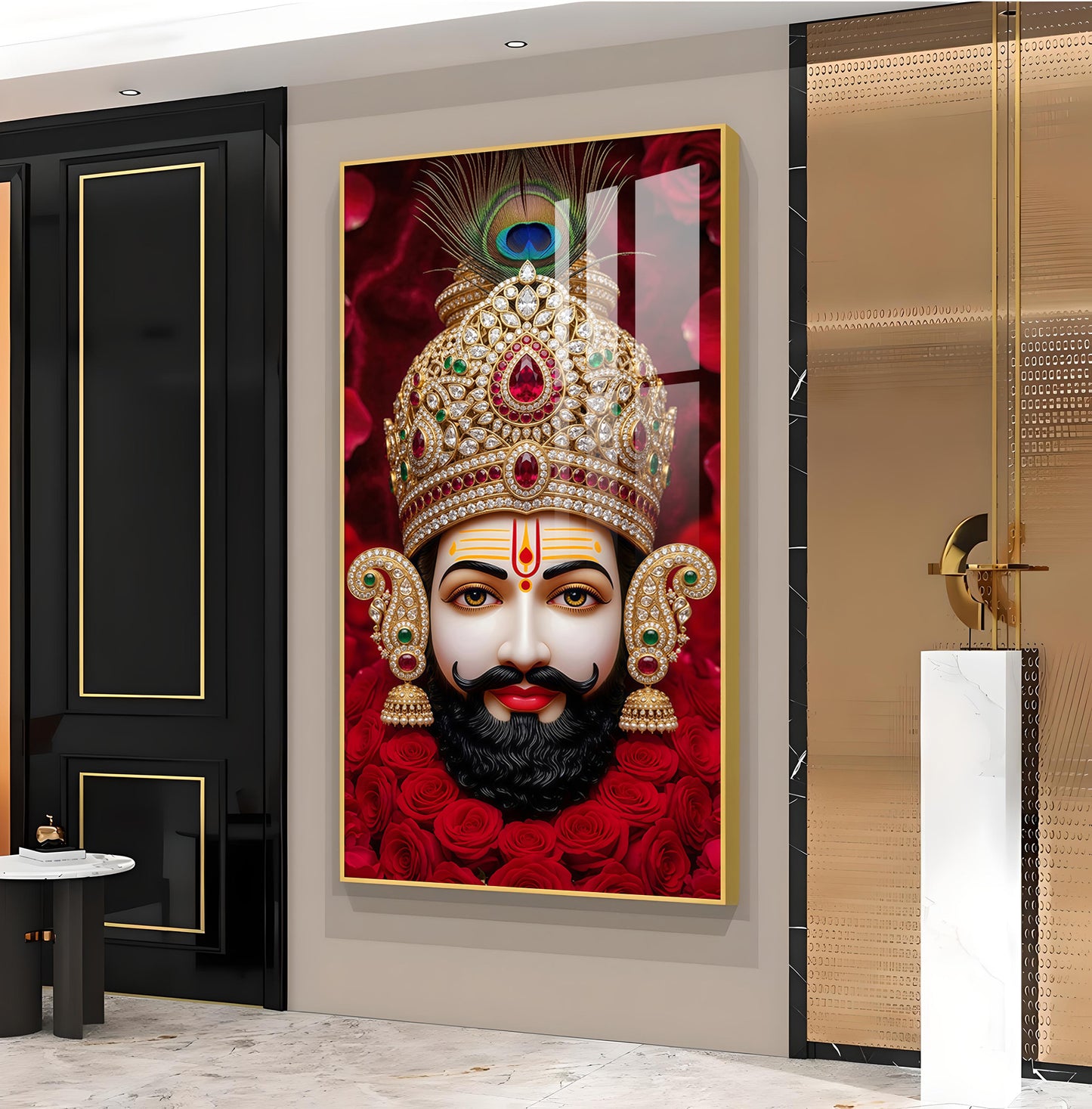 Shyam Baba Glass Finish Vertical Wall Art