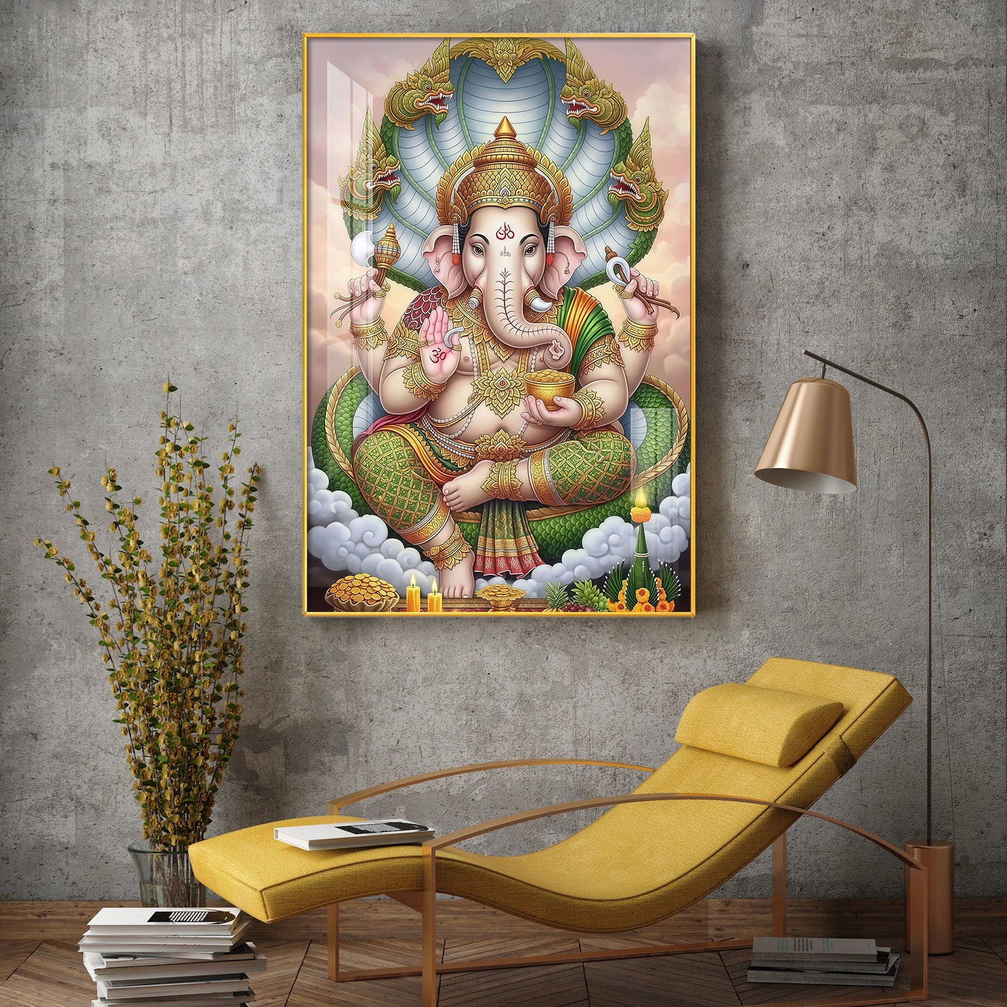 Hindu Lord Ganpati Bappa Glass Finish Vertical Wall Art