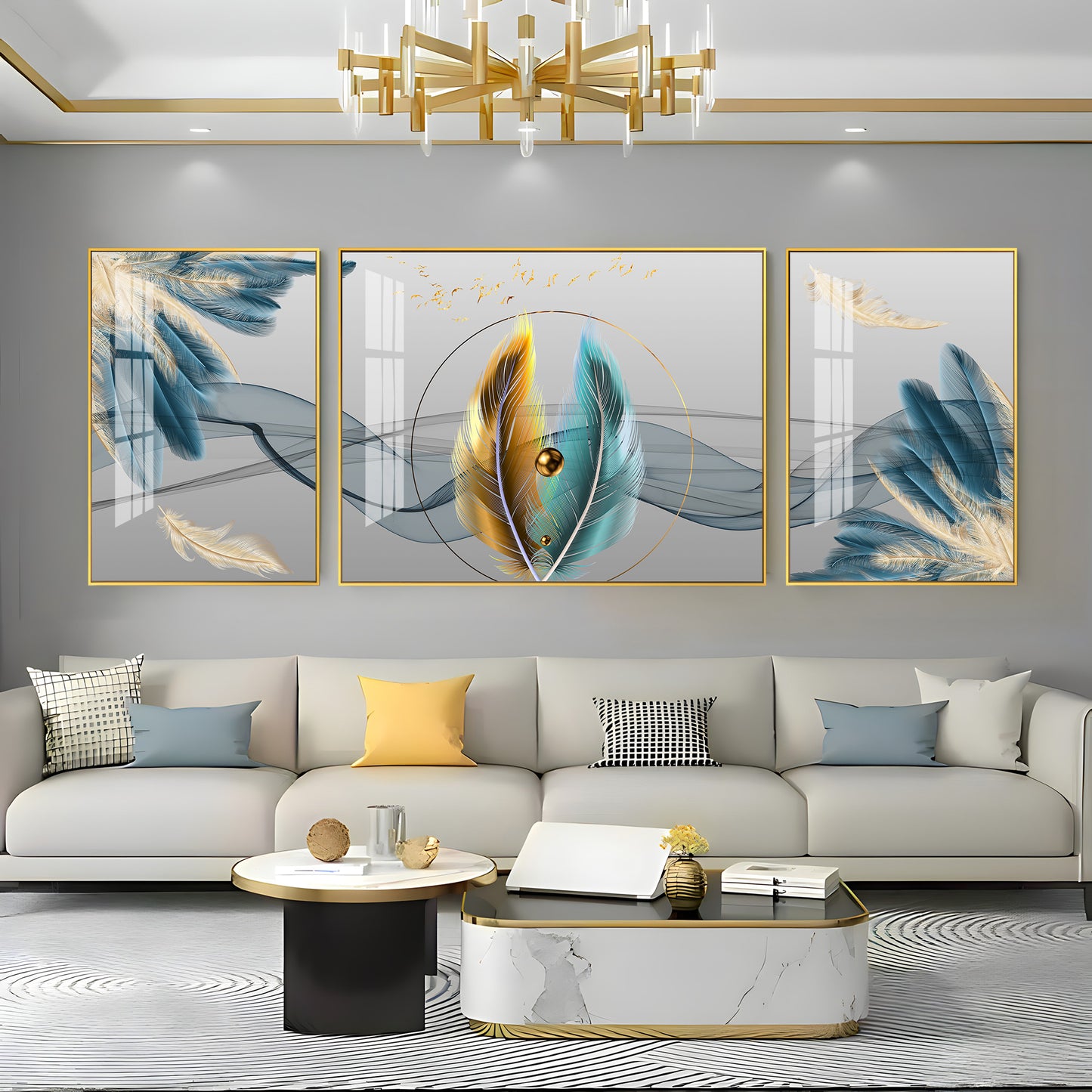 Colorful Feather Duality Glass Finish Wall Art (Set Of 3)