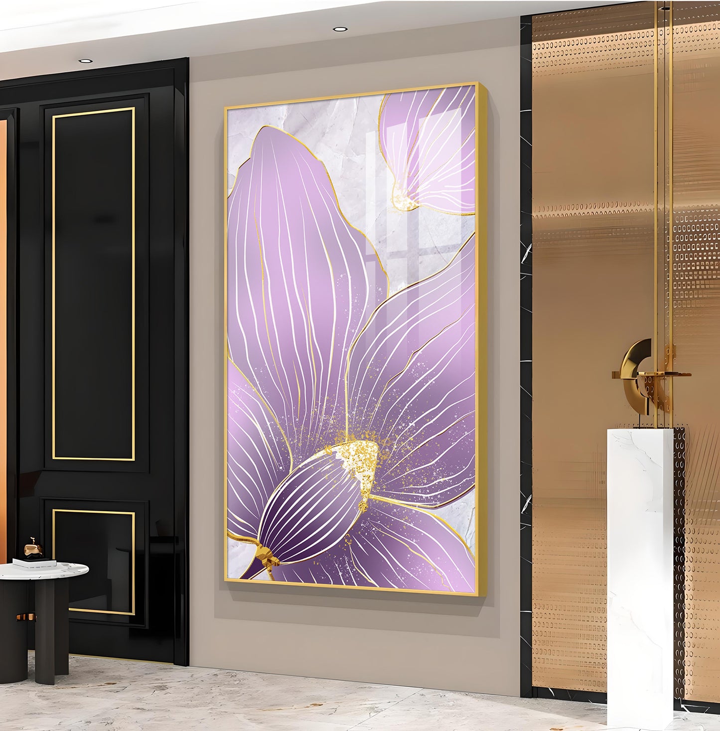 Purple Orchid Glass Finish Vertical Wall Art