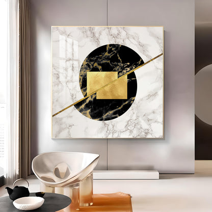 Gold-Infused Black Marble Glass Finish Square Wall Art