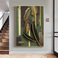 Golden Leaf Elegance Glass Finish Vertical Wall Art