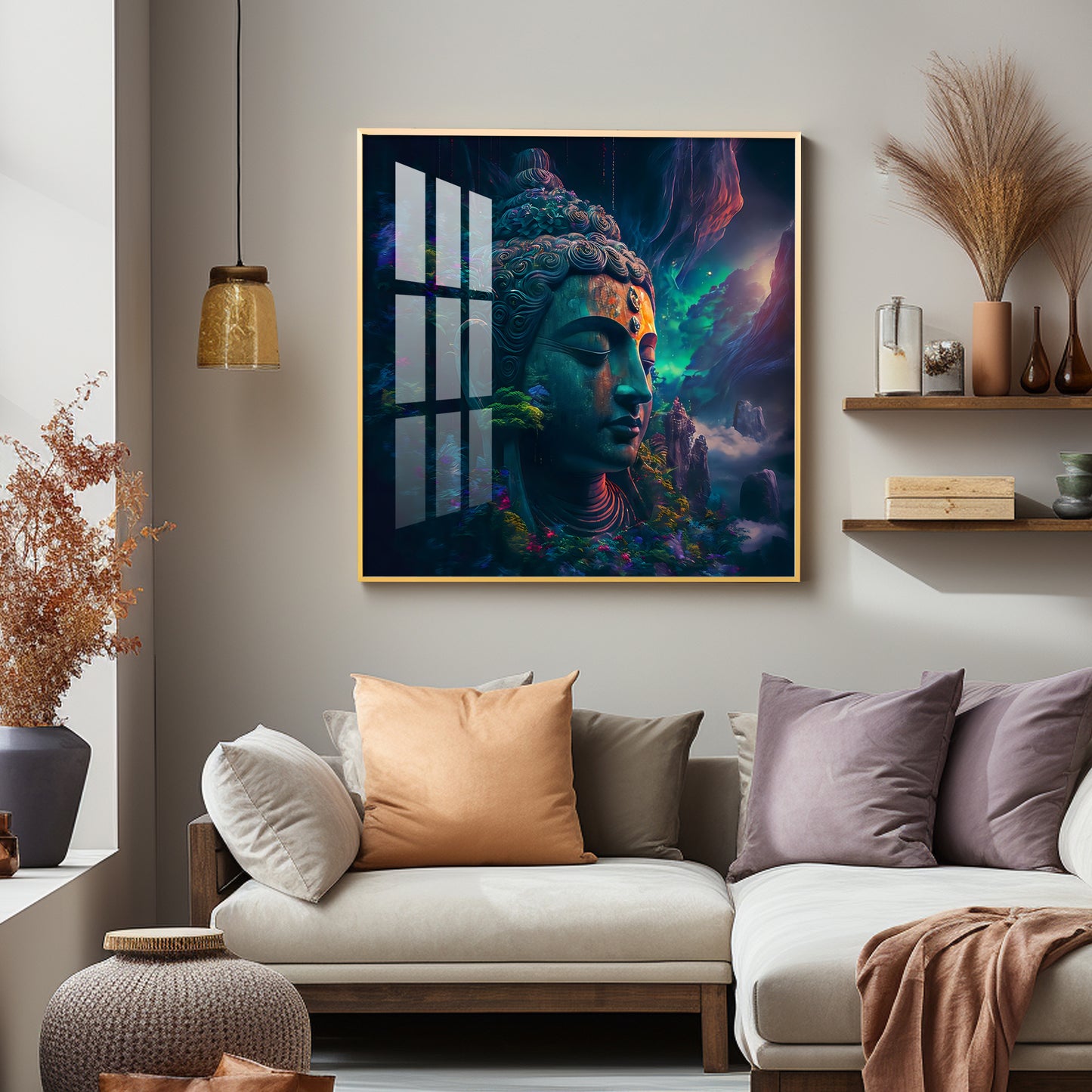 Blossom Portrait Of Buddha Glass Finish Vertical Wall Art