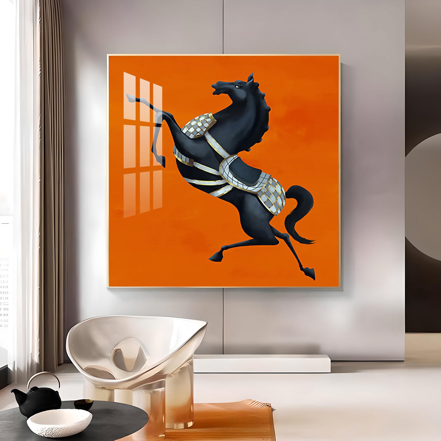 Jumping Horse Glass Finish Square Wall Art